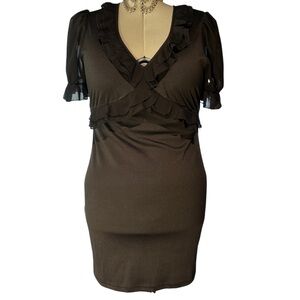 Sheer Sleeve Ruffle Dress – Black Magic Business – Size 2X – $49
